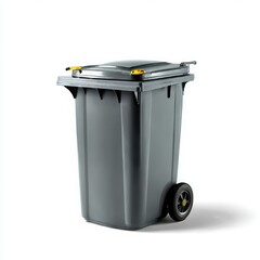 Gray wheeled garbage bin isolated on white background