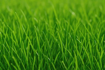 Fototapeta premium Close-up Macro View of Vibrant Green Grass Blades with Soft Focus Background nature lawn