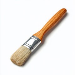 Wooden handled paintbrush isolated on white background