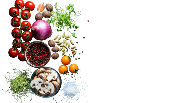 Various fresh vegetables and spices