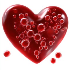 Red heart shape with bubbles isolated on white background