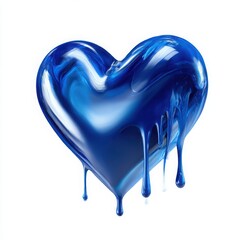 Shiny blue heart dripping paint isolated on white background
