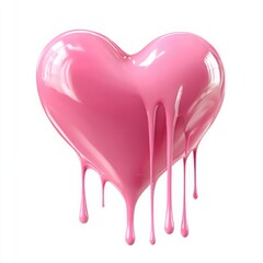 Pink heart shape with dripping paint isolated on white background