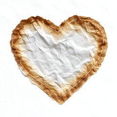 Heart shaped baked meringue with crumpled paper texture isolated on white background