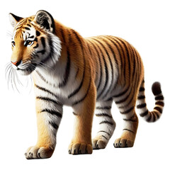 Fototapeta premium Tiger Baby Cub PNG isolated on a Transparent background, Side view, tiger standing full body HD image generated by Ai. 