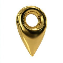 Shiny golden location pin icon isolated on white background