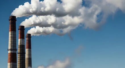 Industrial scene: dramatic white smoke contrasts sharply against the vibrant blue sky, highlighting climate and environmental issues