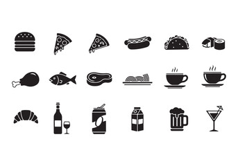 Food and drinks set icons for menu, infographics, design elements – stock vector