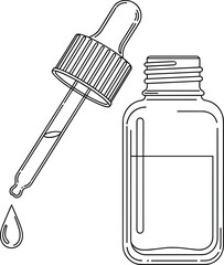 Dropper bottle vector illustration, medicine container, essential oil packaging, liquid dispenser, pharmacy tool, chemistry equipment, healthcare symbol, flat design