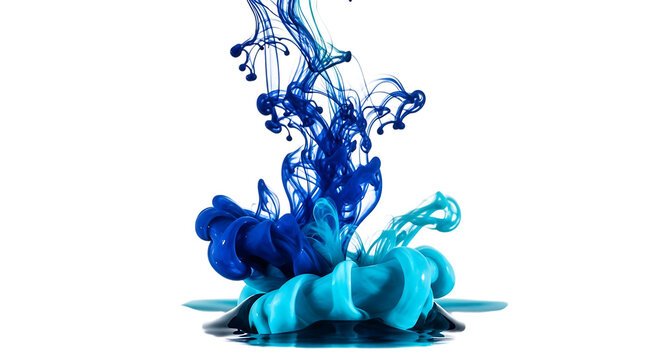 A captivating display of blue ink swirling and merging in water, creating an ethereal and mesmerizing effect against an isolated on transparent background, showcasing the beauty and fluidity of liquid
