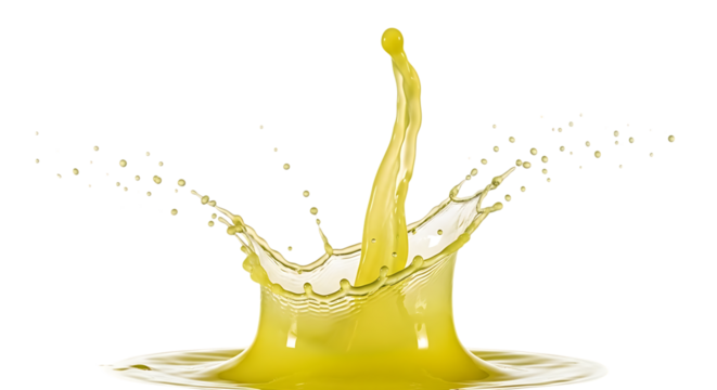 A vibrant yellow liquid crown bursts forth against an isolated on transparent background, its dynamic form capturing the essence of energy and vitality, a visual representation of refreshment and invi