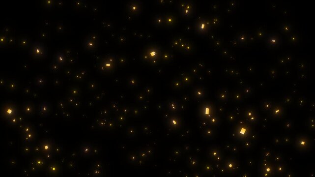 Realistic Gold confetti falling animation in 4K, Vibrant golden party streamers and paper flakes blast for Award ceremony, New Year, and festive celebration videos. Transparent alpha channel included.