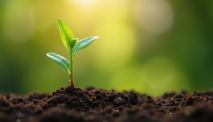 Fototapeta premium Fresh Green Seedling with Water Droplets Soil