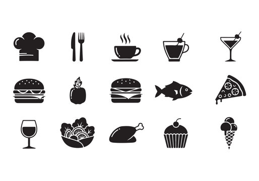 Food and drinks set icons for menu, infographics, design elements – stock vector