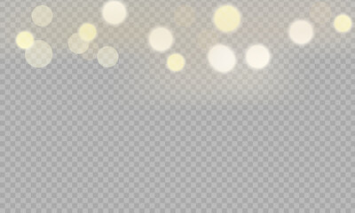 Golden dust light png.glowing bokeh confetti and sparkle overlay texture for your design. Stock royalty free vector illustration. PNG