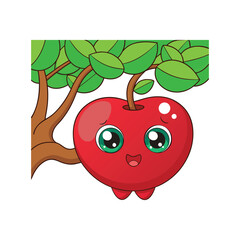 red apple with green leaf