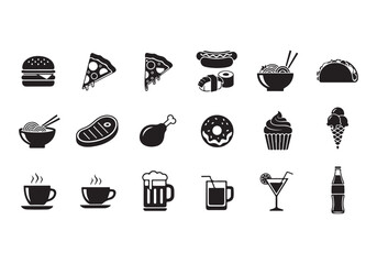 Food and drinks set icons for menu, infographics, design elements – stock vector