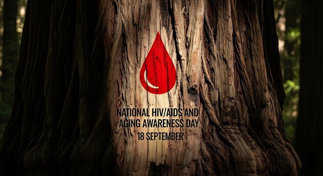 National hiv, aids and aging awareness day on a tree trunk background