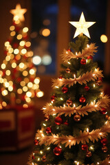 Magical Christmas celebration with beautifully lit trees and festive decorations brightening the cozy room