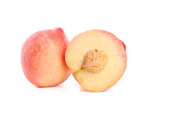 Fresh Summer Peach Cut in Half Isolated on White Background