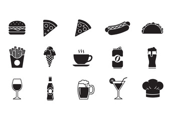 Food and drinks set icons for menu, infographics, design elements – stock vector