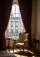 Armchair rests in sunlit apartment