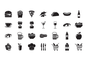 Food and drinks set icons for menu, infographics, design elements – stock vector