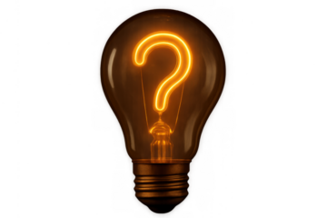 Light bulb with glowing question mark filament symbolizing problem, idea, curiosity, and solution concept
