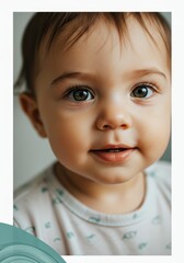 Baby gazes curiously at viewer in studio setting