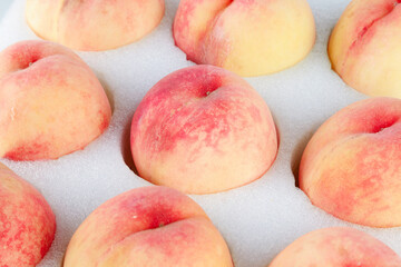 Fresh Summer Peaches First Crop Harvest - Ripe Juicy Stone Fruit on White Background