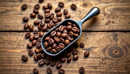 A vibrant overhead shot of coffee beans in a rustic setting food photography natural environment artistic view