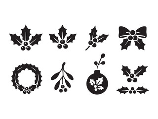 Holly berry icons set, Chritmas logo wirh holly berries
