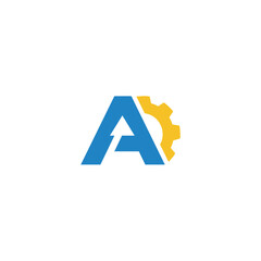 Letter A logo with gear and upward arrow for industry growth