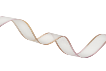 Elegant sheer ribbon with wavy texture and shimmering rose gold and gold edges isolated isolated on transparent background