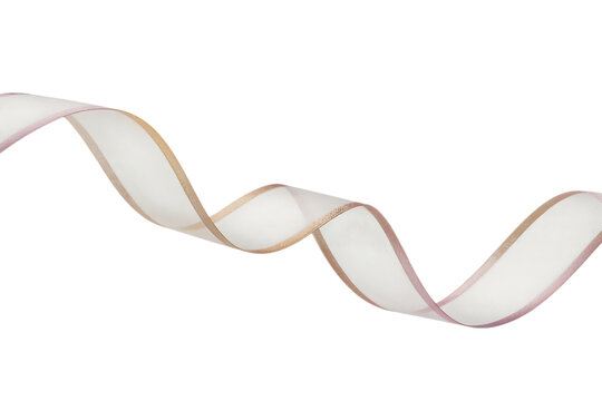 Elegant sheer ribbon with wavy texture and shimmering rose gold and gold edges isolated isolated on transparent background