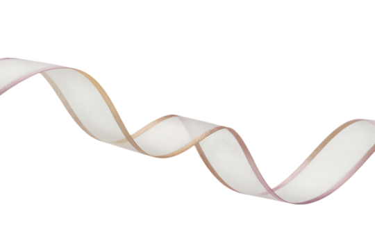 Elegant sheer ribbon with wavy texture and shimmering rose gold and gold edges isolated isolated on transparent background