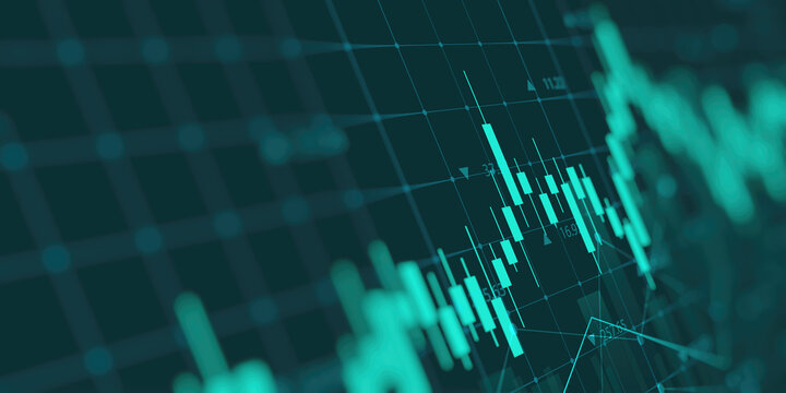 financial chart with uptrend line candlestick graph in stock market on blue color monitor background - Powered by Adobe
