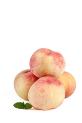 Fresh Summer Peaches First Crop Picked Ripe Fruit Isolated on White Background