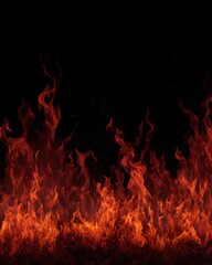 Fiery Inferno Abstract Close-up: Dynamic Flames Dancing Against Black Backdrop, Intense Heat and Energy, Studio Shot