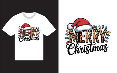 Merry christmas leopard print text with santa hat and lights