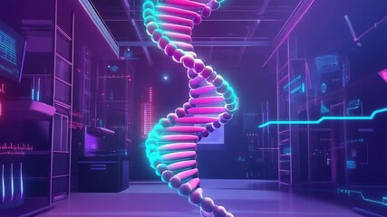 Dna double helix rotating in futuristic lab environment - Powered by Adobe