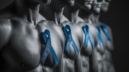 Blue Awareness Ribbons on Statues Representing Prostate Cancer Advocacy and Support