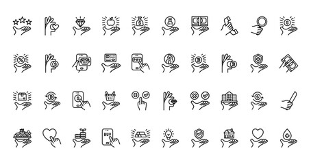 40 set of outline web hand icons such as favorite, choose, discount, save the world, delivery box, premium, food vector thin icons for report, presentation, diagram, web design, mobile app