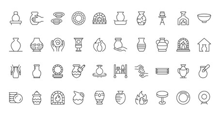 40 set of outline web pottery and ceramic icons such as pottery, pottery, vase, shelf, dish vector thin icons for report, presentation, diagram, web design, mobile app