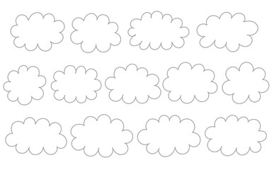 シンプルで可愛いもくもくの手描きの雲のイラストのフレームセット