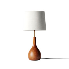 Elegant wooden table lamp isolated on transparent background with a fabric shade