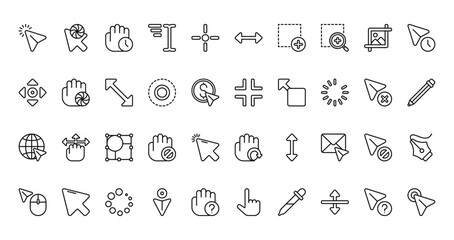 40 set of outline web selection and cursors icons such as loading, enlarge, scroll, minimize, internet, loading, click vector thin icons for report, presentation, diagram, web design, mobile app