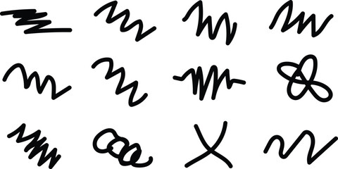 Collection of hand drawn scribbles and doodles on a white background
