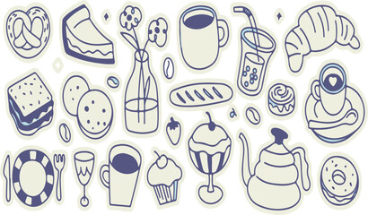 Doodle Style Food Illustrations | Hand Drawn Pastries, Coffee, and Sweets for Menu Design and Cafe Branding