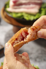 Grilled Sausage Meat Delicacy in Flatbread with Fresh Vegetables - Traditional Barbecue Food